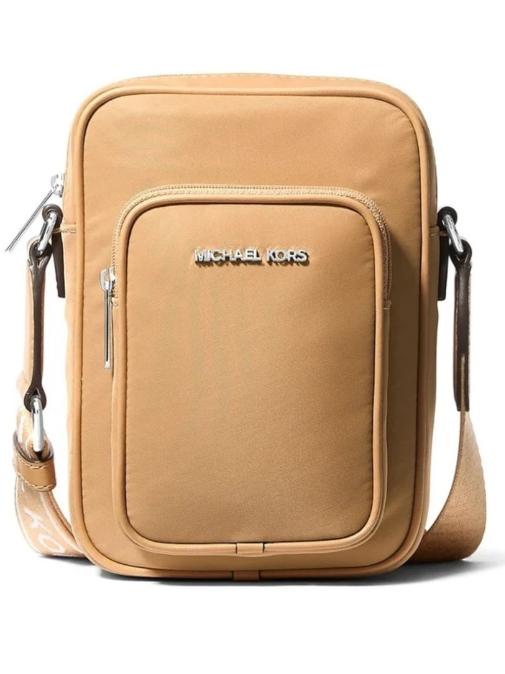 NWT Michael Kors Khai Nylon Crossbody Bag Peanut SIGNATURE GUITAR Strap